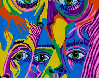 Late Night Friends- 11x14in Original Acrylic Painting Psychedelic