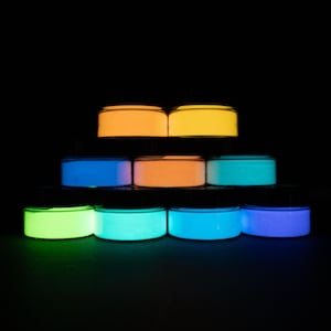 Glow In The Dark Pigment Kit - 9 Neon Colors. Strontium Aluminate Powder - UV Blacklight Reactive & Color Changing For Resin, Art, Nail, 3D