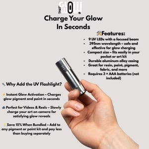Compact UV blacklight torch used to charge orange phosphorescent paint for quick glow activation on art, toys and DIY accessories