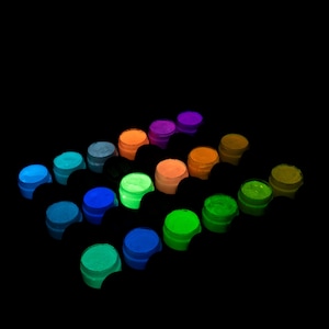 Strontium Aluminate Acrylic Paint Kit - 18 Neon Colors. Glow In The Dark & Luminous Color Changing Effect. UV Blacklight Reactive Art Supply