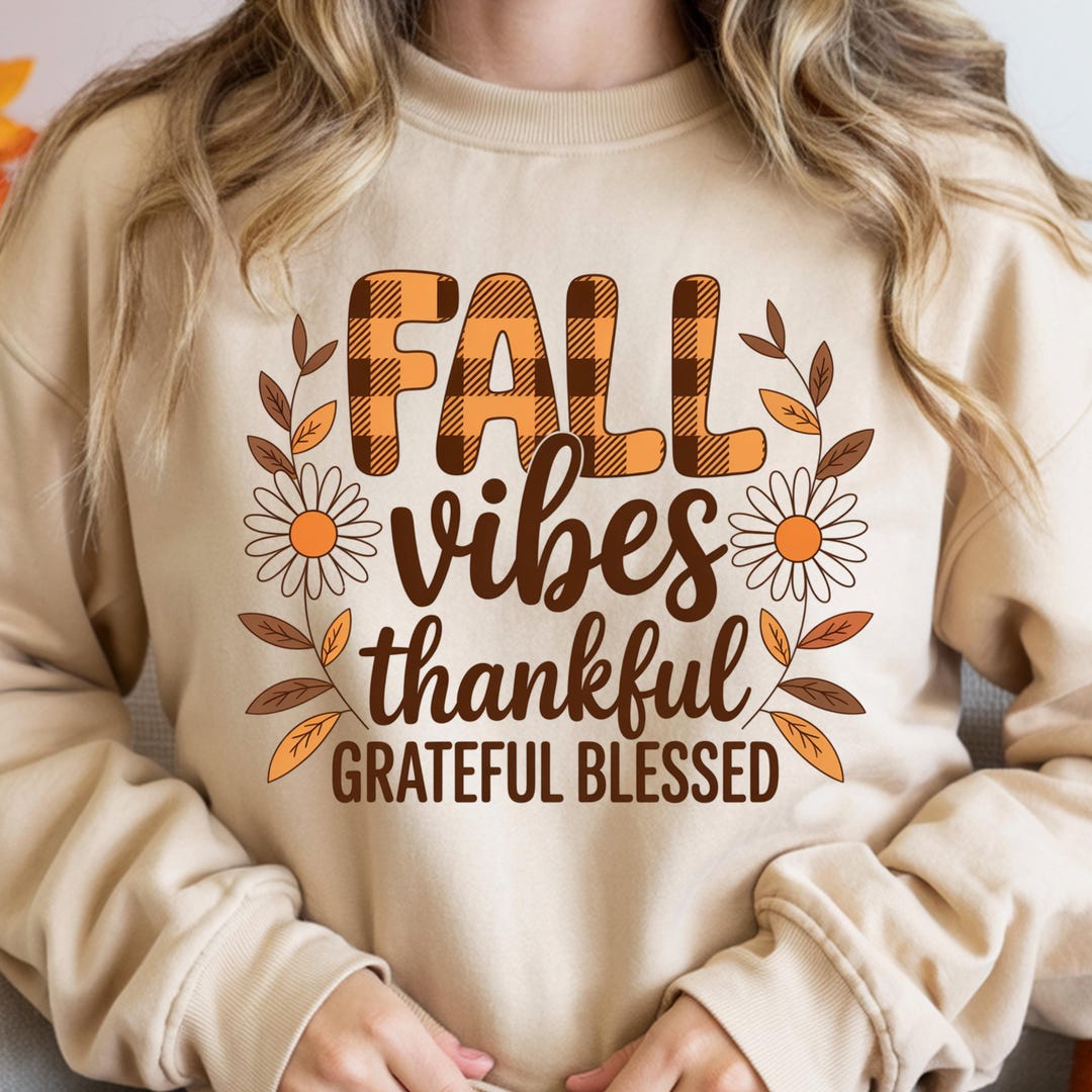 Fall Vibes PNG – Thankful Grateful Blessed, Autumn Plaid & Daisies ...