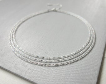 Layered Beaded Choker Necklace Clear Seed Beads Minimalist Choker Multi Stranded Collar Necklace for Women