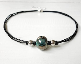 Green Marbled Ceramic Leather Choker Rocker Chic Necklace