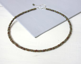 Unisex Beaded Necklace Bronze Brown Seed Beads Minimalist Jewelry for Men for Women