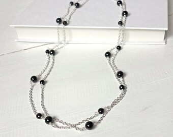 Long Wrap Dainty Chain Necklace Black Onyx Stones Minimalist Style Jewelry for Woman