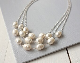Large Pearls Multi Strand Necklace Dainty Chain White Freshwater Pearls Jewelry for Women