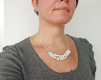 Stone Bib Necklace White Howlite Stones Small Layered Statement Necklace for Women