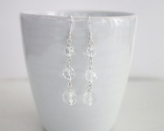 Sparkly Dangle Earrings Three Faceted Glass Beads Minimalist Earrings for Women