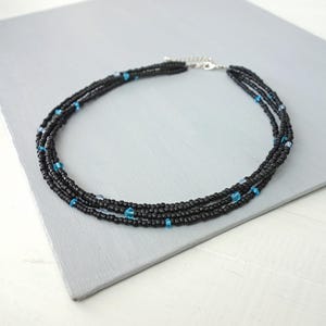 Layered Beaded Necklace Black Turquoise Blue Glass Beads Multi Strand Collar Necklace Boho Style Jewelry for Woman