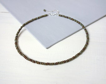 Unisex Beaded Necklace Bronze Brown Seed Beads Necklace Minimalist Mixed Hues Beaded Choker Necklace For Men for Women