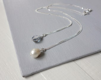 Silver chain necklaces set white pearl blue drop pendants silver necklace