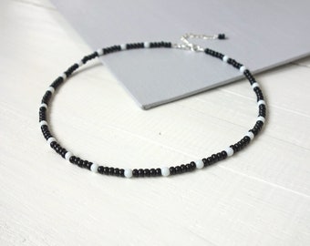 Black White Unisex Beaded Necklace Seed Beads Minimalist Choker Necklace for Men for Women