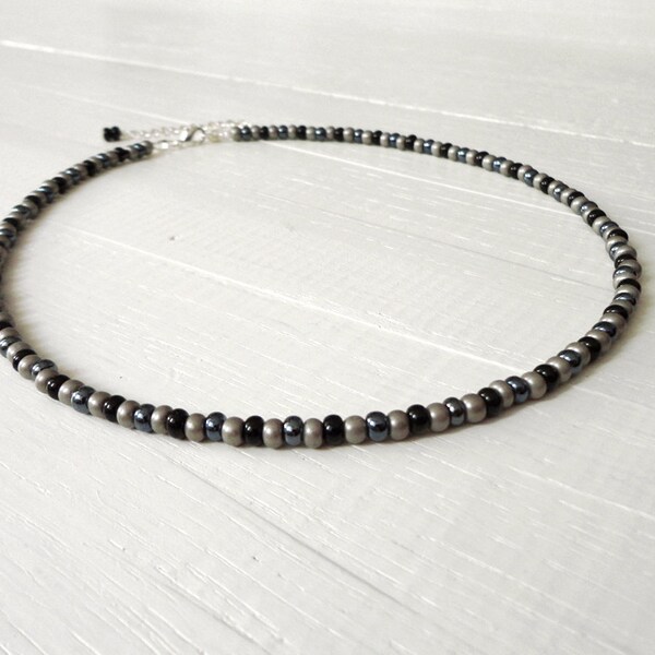 Grey Bead Necklace Etsy
