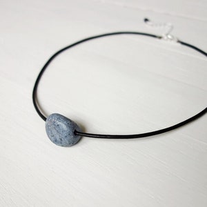 Leather Choker Necklace Blue Clay Bead Black Leather Choker Single Bead Necklace for Women image 1