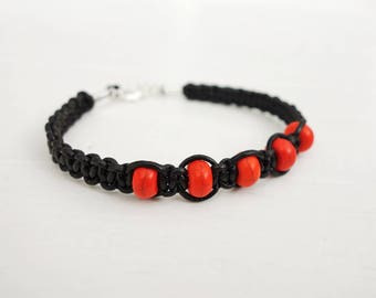 Metal bead bracelet black leather bracelet five metal beads | Etsy