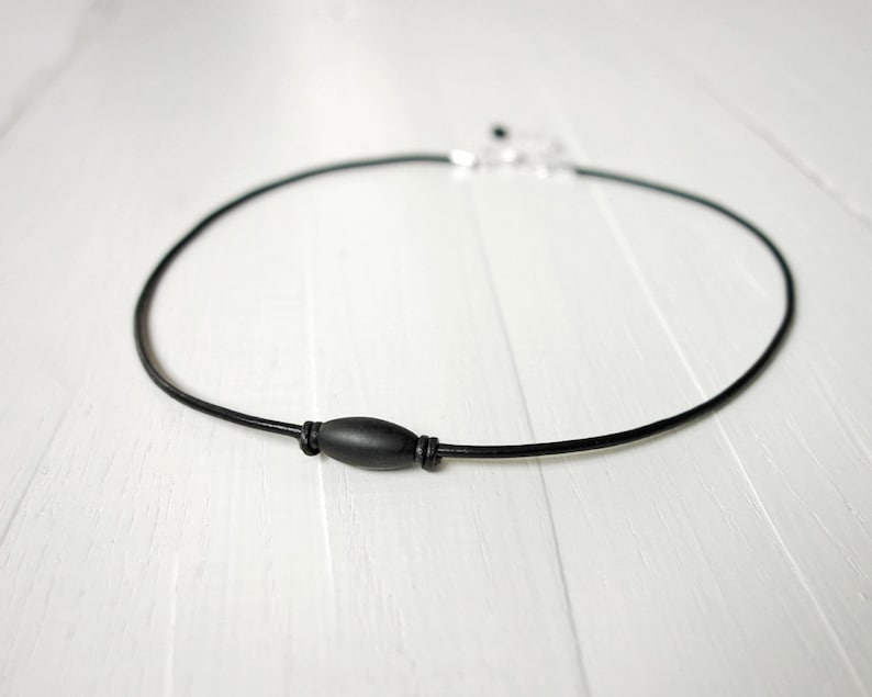 Leather Necklace Black Metal Bead Leather Cord Unisex Necklace Minimalist Style Black Necklace for Men for Women image 3