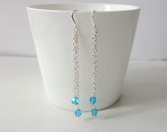 Layered Chain Earrings Turquoise Glass Beads Long Dangle Earrings Elegant Long Drop Earrings for Women