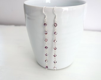 Long Dangle Earrings Lilac Shadow Swarovski Crystals Elegant Long Earrings Seven Swarovski Crystals Earrings for Women
