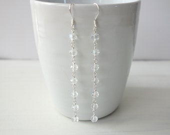 Sparkly Long Earrings Faceted Clear Glass Beads Dangle Earrings Clear Beads Long Dangle Earrings for Women