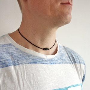 Leather Necklace Black Metal Bead Leather Cord Unisex Necklace Minimalist Style Black Necklace for Men for Women image 1