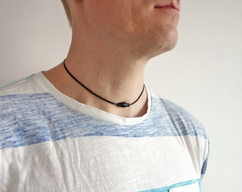 Leather Necklace Black Metal Bead Leather Cord Unisex Necklace Minimalist Style Black Necklace for Men for Women