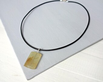Leather Necklace Large Stone Pendant Black Cord Necklace New Jade Stone Unisex Style Necklace for Men for Women