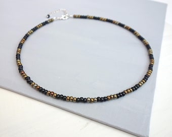 Unisex Beaded Choker Necklace Bronze Black Seed Beads Jewelry for Men for Women
