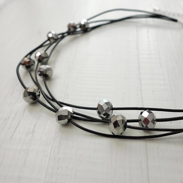 Handmade Black Leather Cord Celtic Knot Choker Necklace – 13-14 Inch UK Made