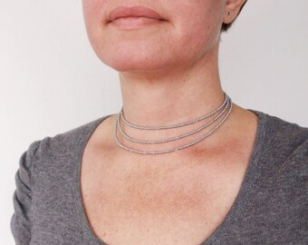 Multi Stranded Choker Necklace Grey Seed Beads Minimalist Beaded Choker Layered Gray Beads Necklace for Women