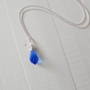 Silver Chain Necklace Blue Swarovski Crystal Drop Pendant Silver Necklace Sterling Silver Curb Chain Necklace for Women image 4