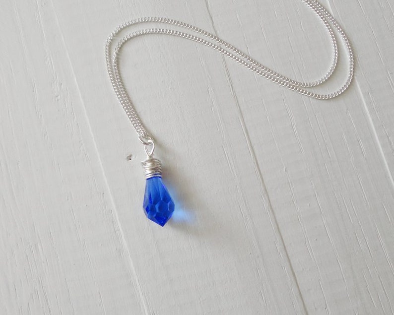 Silver Chain Necklace Blue Swarovski Crystal Drop Pendant Silver Necklace Sterling Silver Curb Chain Necklace for Women image 4