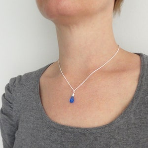 Silver Chain Necklace Blue Swarovski Crystal Drop Pendant Silver Necklace Sterling Silver Curb Chain Necklace for Women image 3