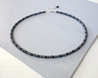 Unisex Beaded Necklace Gunmetal Gray Black Seed Beads Rocker Style Jewelry