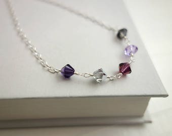 Dainty Silver Chain Necklace Sparkly Purple Grey Swarovski Crystals 925 Sterling Silver Necklace for Women