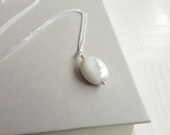 Minimalist Silver Chain Necklace White Howlite Stone Pendant Delicate Silver Necklace for Women gift for Her