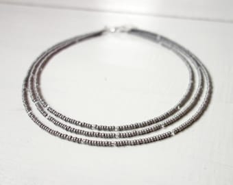 Multi Strand Choker Necklace Grey Seed Beads Layered Necklace Minimalist Beaded Jewelry for Women