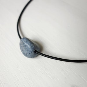 Leather Choker Necklace Blue Clay Bead Black Leather Choker Single Bead Necklace for Women image 4