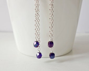 Layered Long Chain Earrings Faceted Purple Beads Long Dangle Earrings for Women