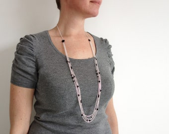 Long Chain Necklace Black Glass Beads Layered Chains Necklace Minimalist Multi Stranded Long Necklace for Women