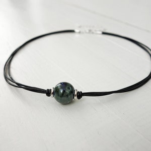 Black Leather Choker Necklace Marbled Ceramic Bead Green Blue Leather Necklace for Women image 2