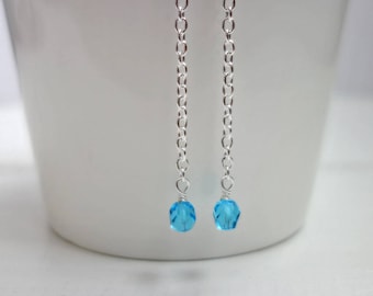Long Chain Dangle Earrings Turquoise Glass Beads Long Drop Earrings for Women