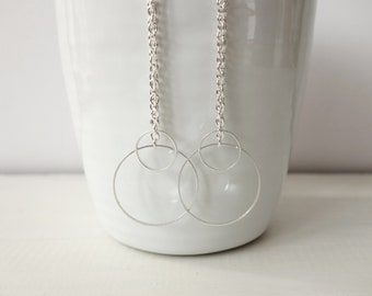Minimalist Long Dangle Earrings Double Rings Different Sizes Long Chains Earrings for Women