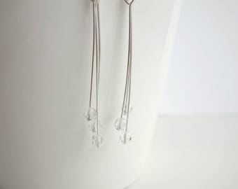 Layered Dangle Earrings Sparkly Faceted Glass Beads Long Drop Earrings Minimalist Style Earrings for Women
