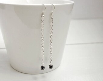 Long Chain Earrings Minimalist Long Dangle Earrings Grey White Bead Drop Earrings for Women