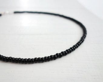 Black Beaded Necklace Unisex Minimalist Black Glass Beads Necklace for Men for Women made to order