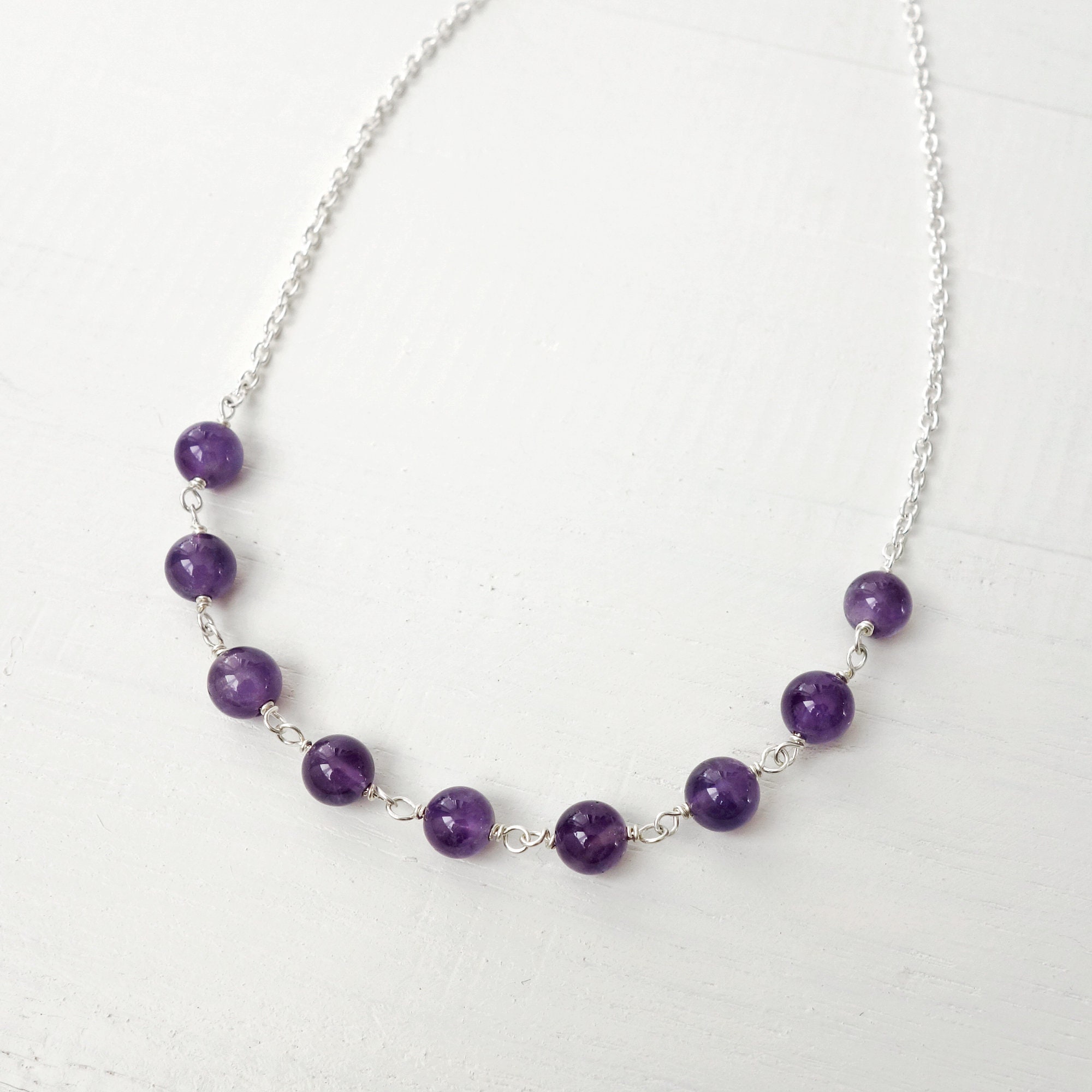 Amethyst Stone Necklace Minimalist Chain Necklace Purple | Etsy