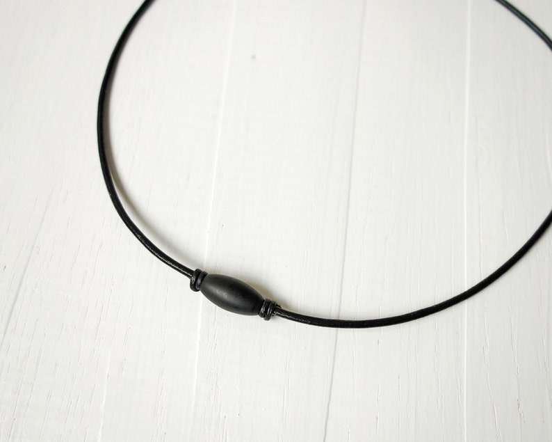 Leather Necklace Black Metal Bead Leather Cord Unisex Necklace Minimalist Style Black Necklace for Men for Women image 4