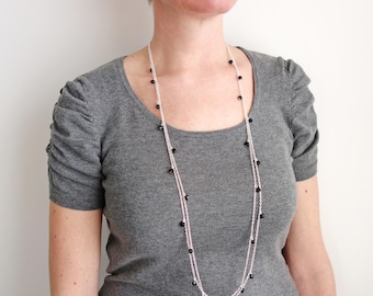Layered Long Chain Necklace Black Faceted Glass Bead Pendants Elegant Jewelry for Women