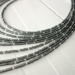 Multi Stranded Statement Necklace Gray Beaded Large Bib Necklace Layered Seed Bead Necklace for Women zdjęcie 4