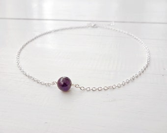 Chain Choker Necklace Single Purple Amethyst Stone Minimalist Collar Necklace for Women